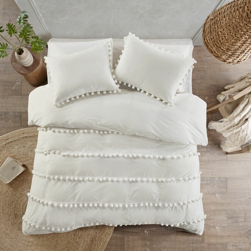 Obrian Pom Pom Comforter Set - Ivory - Full - Image 0