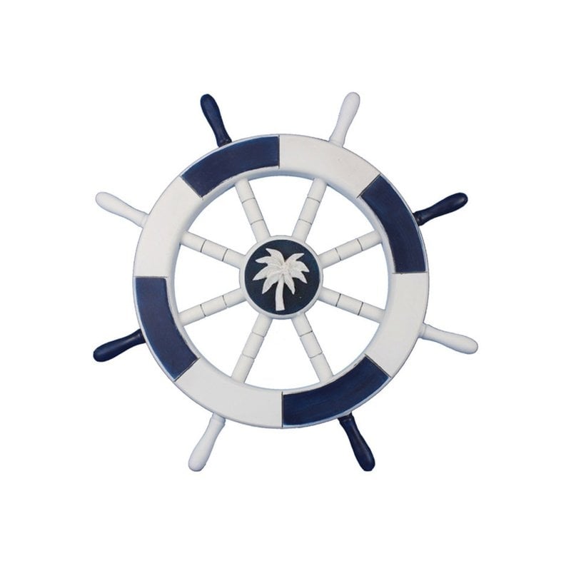 Ship 18" Decorative Ship Wheel with Palm Tree Wall Décor - Image 0
