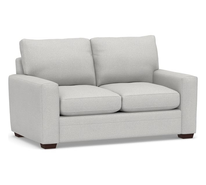 Pearce Modern Square Arm Upholstered Loveseat 66", Down Blend Wrapped Cushions, Performance Heathered Basketweave Dove - Image 0