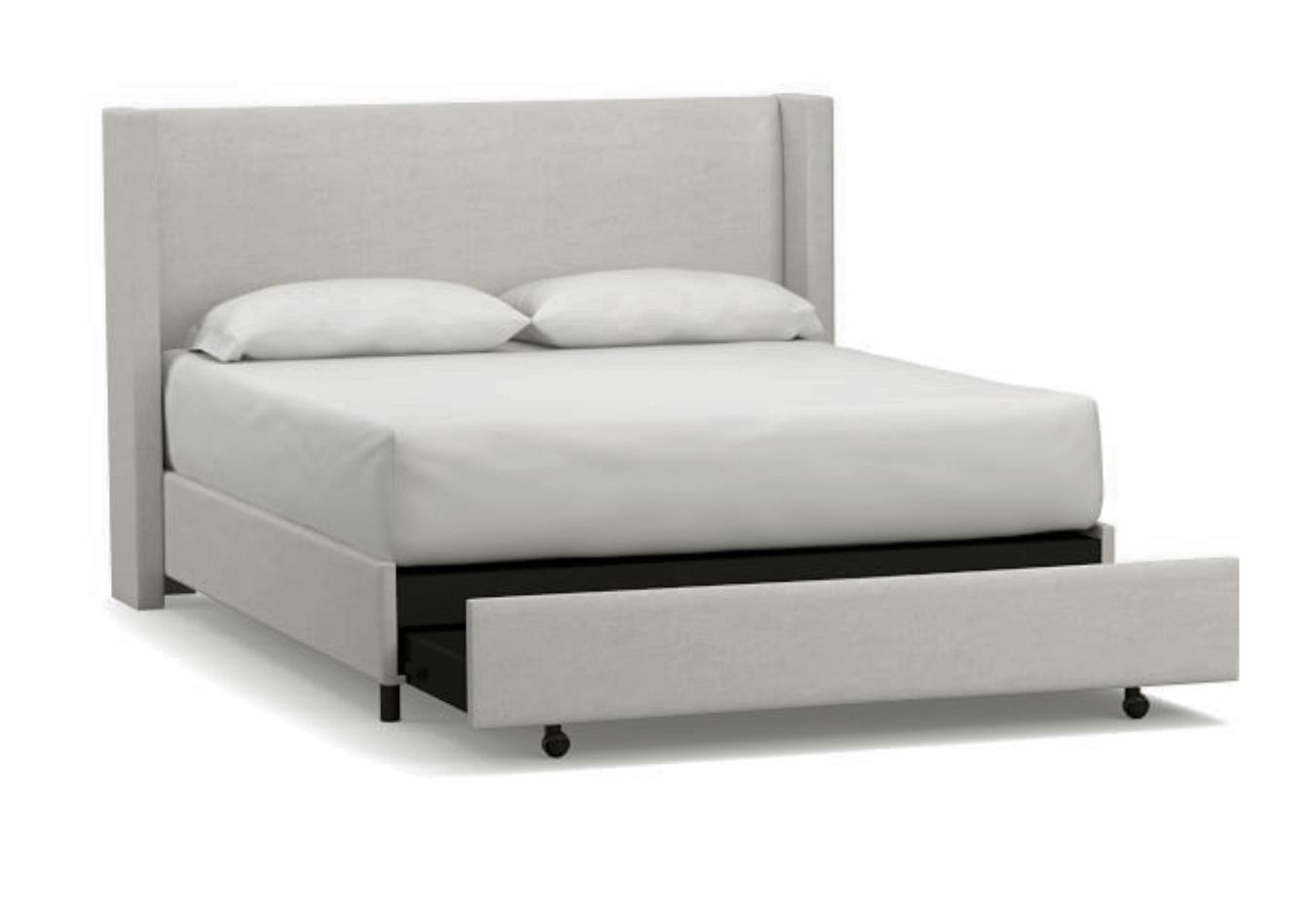 Elliot Shelter Upholstered Headboard with Footboard Storage Platform Bed, King, Basketweave Slub Ash - Image 0