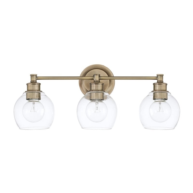 MARIA 3-LIGHT VANITY LIGHT WITH CLEAR GLASS - AGED BRASS - Image 0