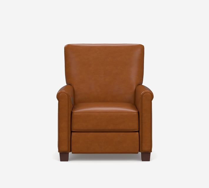 Irving Roll Arm Leather Power Recliner, Polyester Wrapped Cushions, Vintage Caramel - Image 3