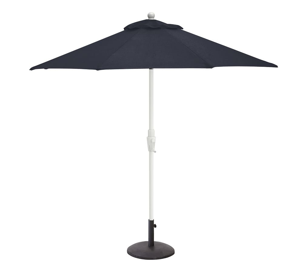 9' Round Umbrella with Aluminum Tilt White Pole, Sunbrella(R) Navy - Image 0