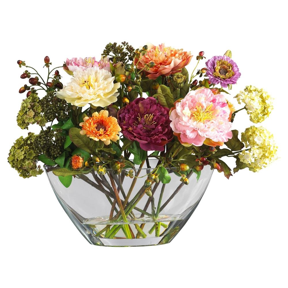Mixed Peony w/Glass Vase Silk Flower Arrangement - Image 0