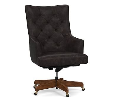 Radcliffe Leather Desk Chair Rustic Brown Base, Black Buffalo - Image 0