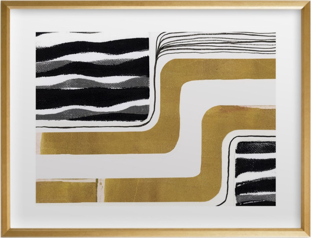 Skip Waves, Vintage Gold, 24"x18" - Gilded Wood Frame - Image 0