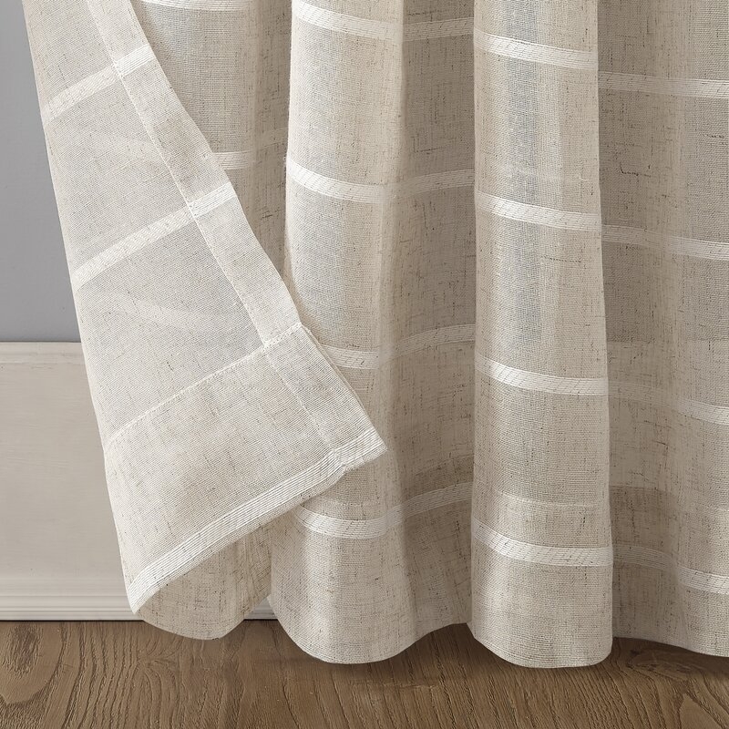 Twill Anti-Dust Striped Semi-Sheer Rod Pocket Single Curtain Panel - Image 2