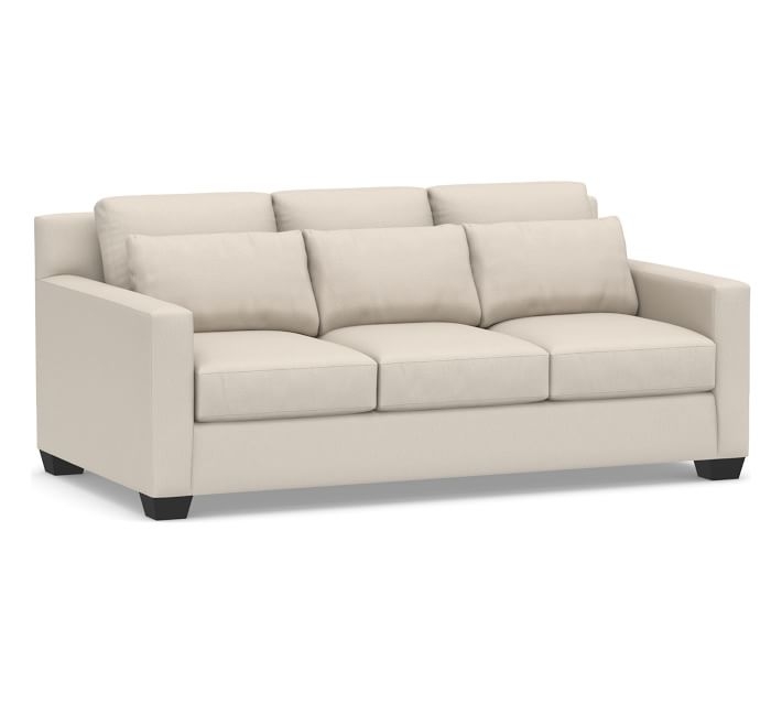 York Deep Seat Square Arm Upholstered Sofa 79", Down Blend Wrapped Cushions, Performance Brushed Basketweave Oatmeal - Image 0