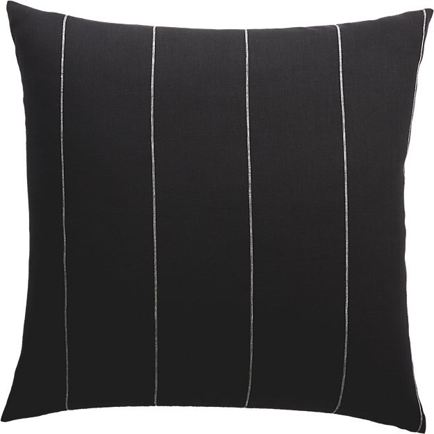 Pinstripe Linen Pillow, Black, 20" x 20" - Image 0