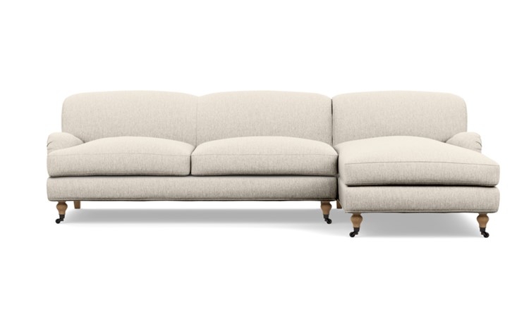 Rose by The Everygirl Chaise Sectional in Wheat Cross Weave with White Oak with Antiqued Caster legs - Image 0