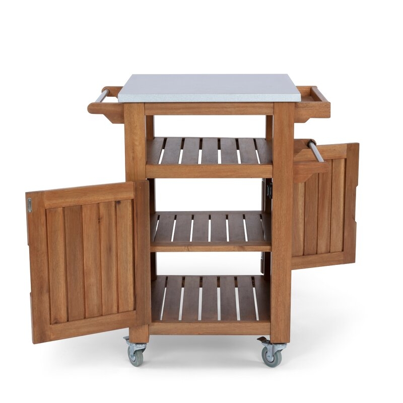Amagansett Outdoor Compact Barbeque Teak Bar Serving Cart - Image 1