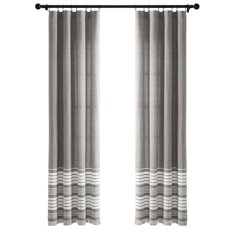 Marsto Yarn Dyed Tassel Fringe Window 100% Cotton Striped Semi-Sheer Rod Pocket Curtain Panels (Set of 2) - Image 0