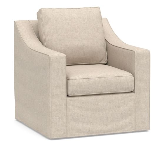 Cameron Slope Arm Slipcovered Swivel Armchair, Polyester Wrapped Cushions, Performance Everydaylinen(TM) Oatmeal - Image 2