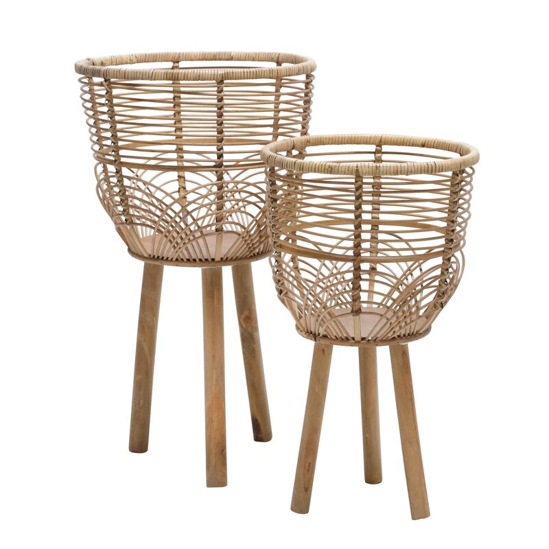 Abrahams 2 - Piece Wicker/Rattan Pot Planter Set - Image 0
