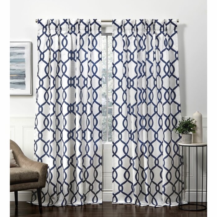 Block Linen Blend Hidden Geometric Room Darkening Rod Pocket Curtain Panels (pair) - Image 1