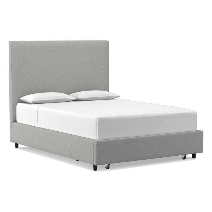 Contemporary Tall Storage Bed, Full, Heathered Crosshatch, Feather Gray - Image 0
