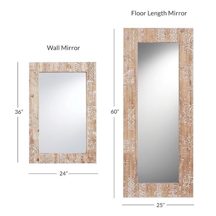 Carved Wood Mirror, Natural - Floor Length Mirror - Image 1