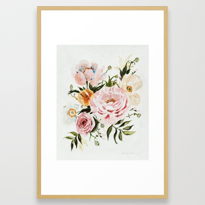 Loose Peonies & Poppies Floral Bouquet Framed Art Print - Image 0