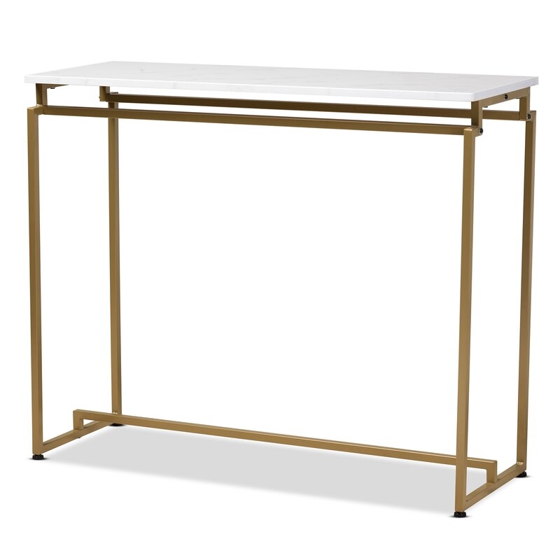 Allynn Modern And Contemporary Brushed Gold Finished Metal Console Table With Faux Marble Tabletop - Image 2