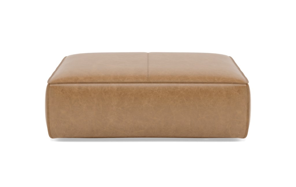 Gray Ottoman with Brown Palomino Leather, 37x31 - Image 0