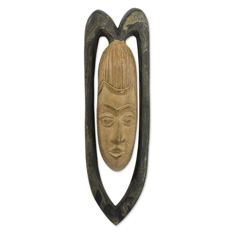 Serene Lover African Wood Mask Wall Décor - Image 0