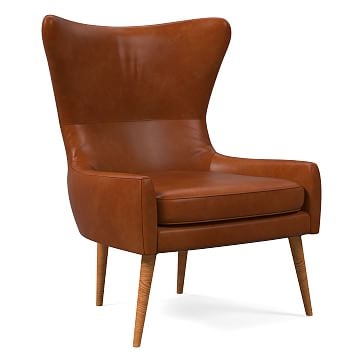 Erik Wing Chair, Poly, Vegan Leather, Saddle, Dark Oak - Image 1