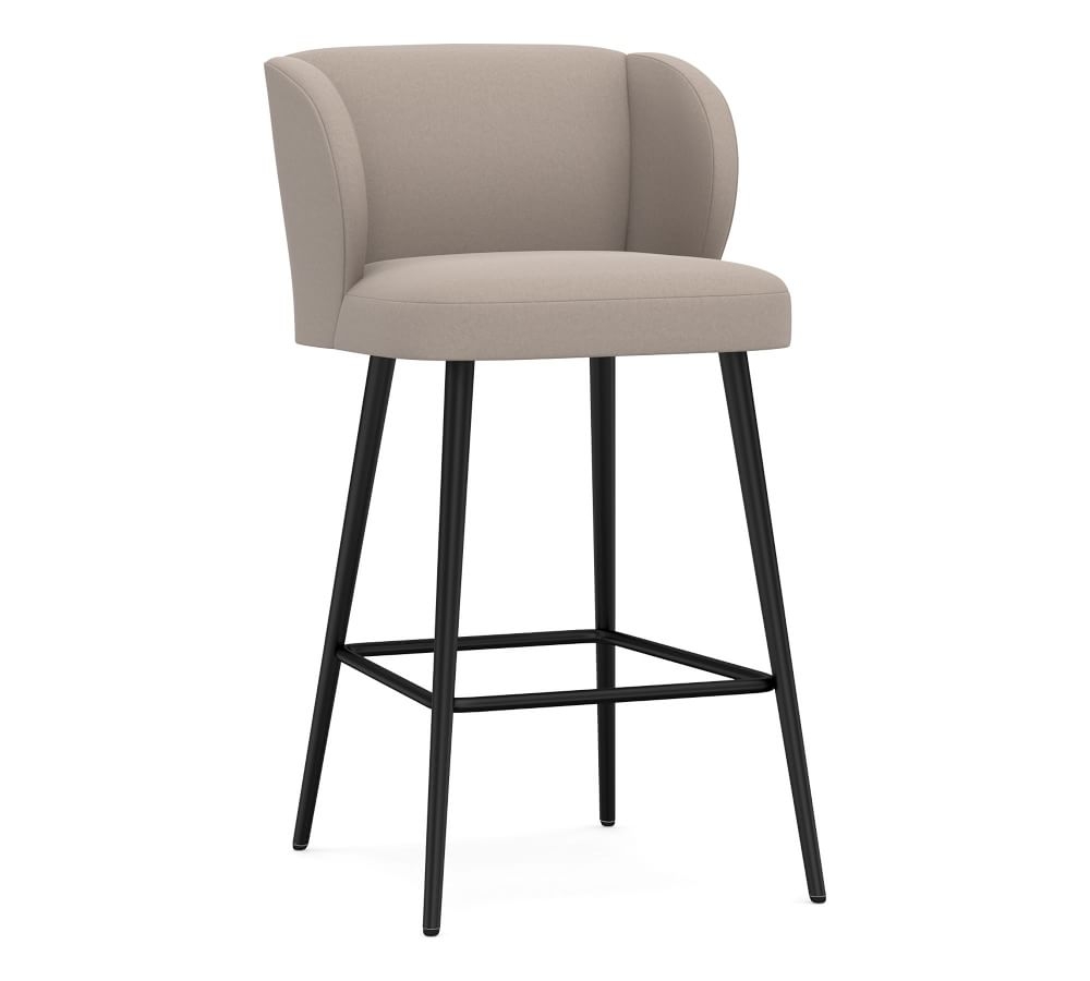 Wingback Upholstered Bar Height Bar Stool, Bronze Leg, Performance Everydayvelvet(TM) Carbon - Image 0