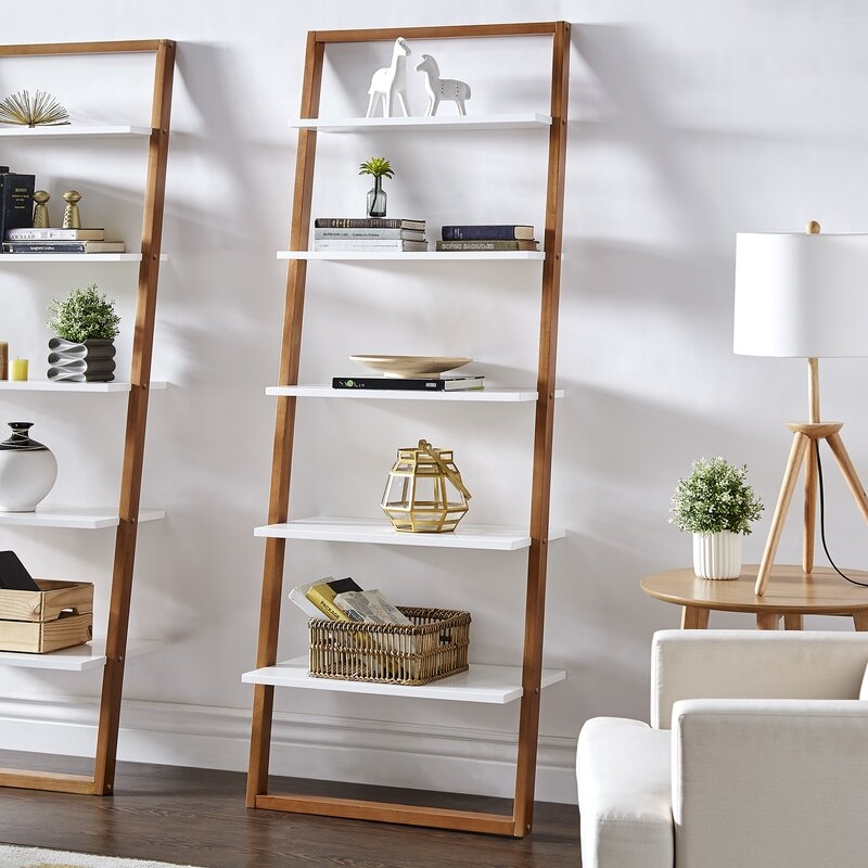 Santino Ladder Bookcase, Natural & White - Image 1