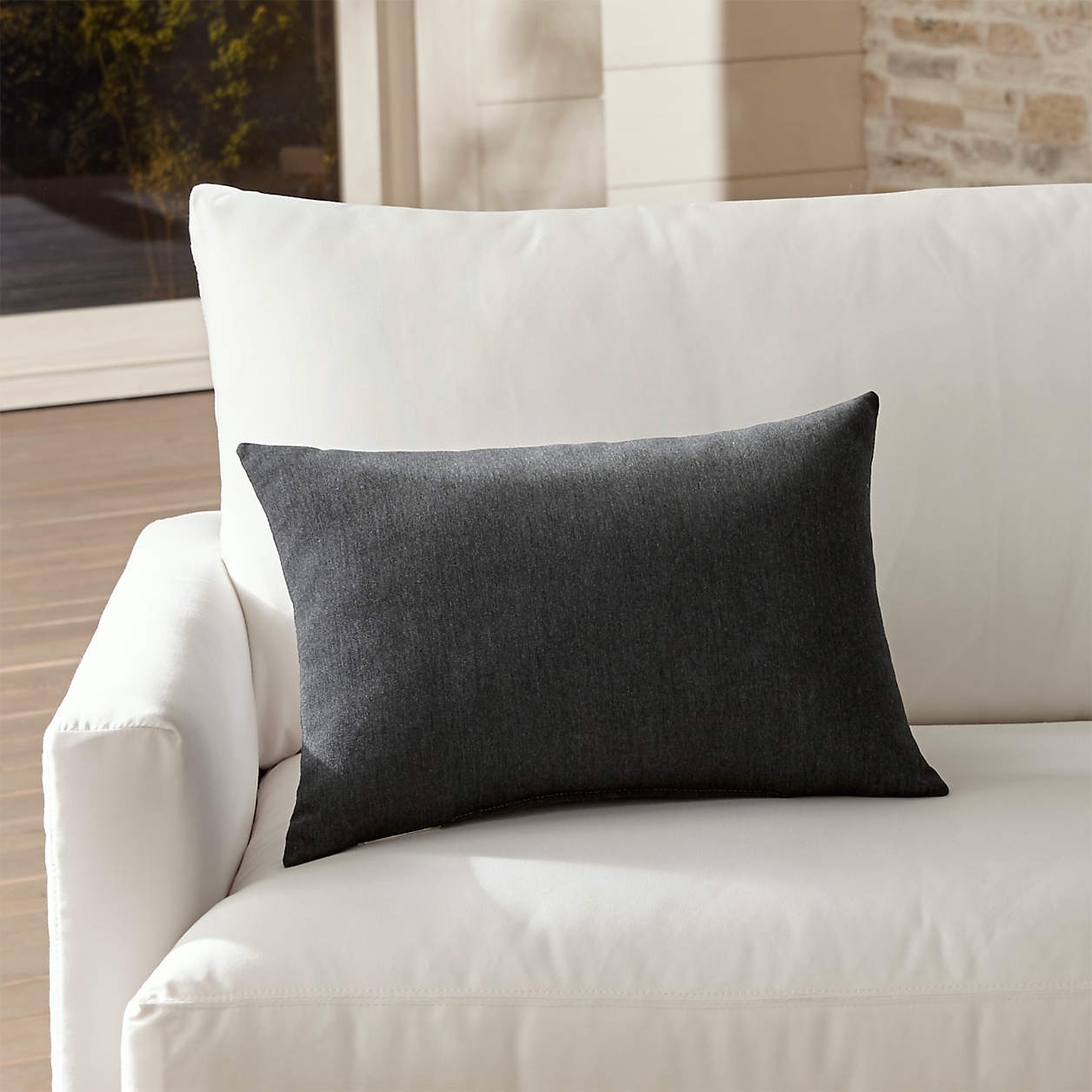 Sunbrella ® Charcoal Outdoor Lumbar Pillow - Image 0