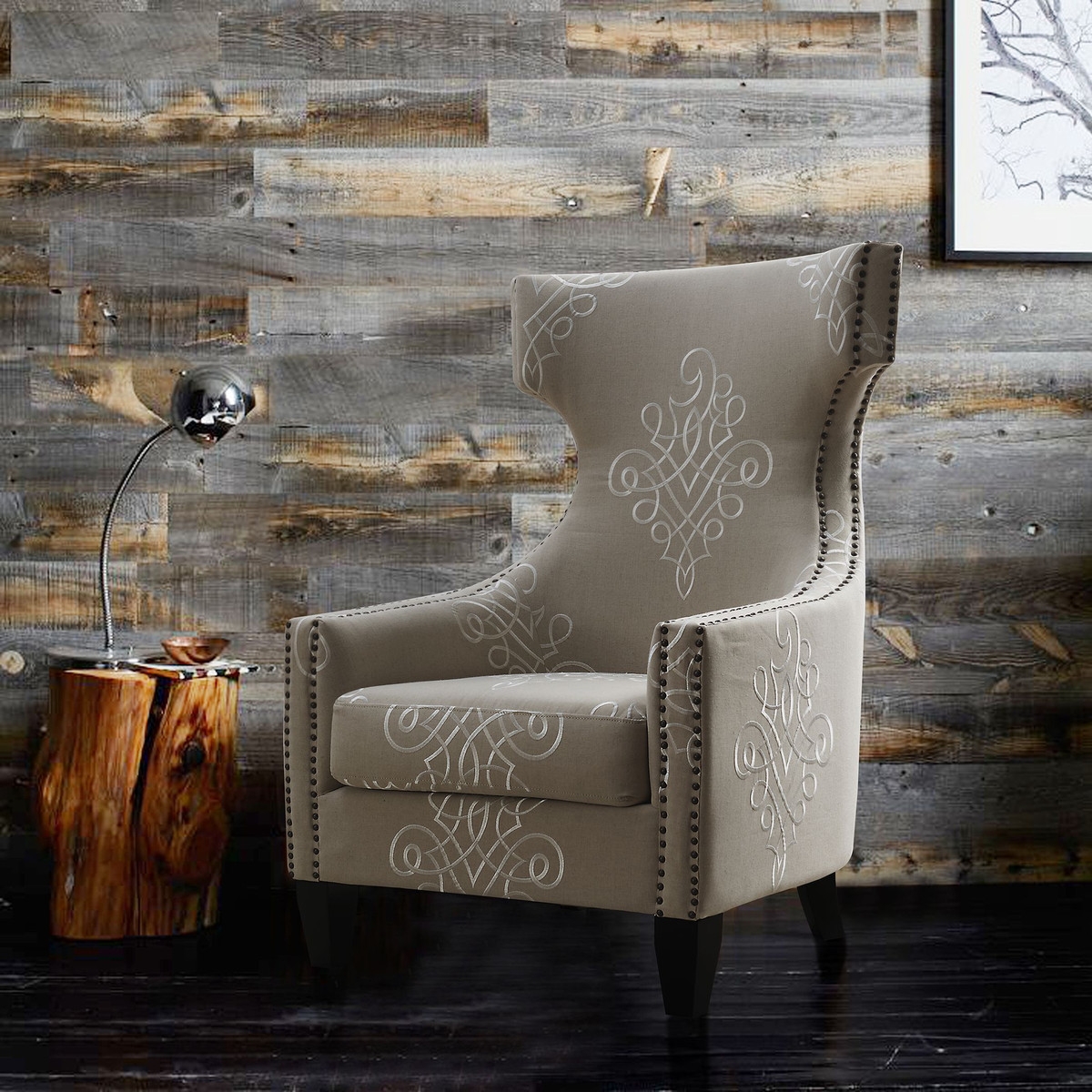 Gracie Embroidered Linen Wing Chair - Image 2