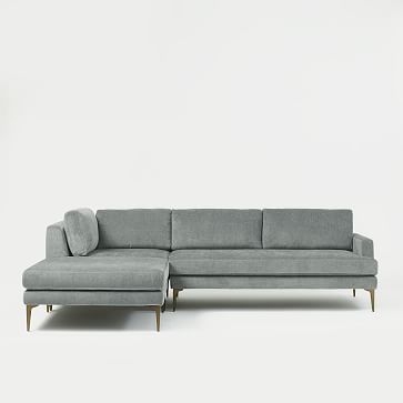 Andes Sectional Set 01: Left Arm 2.5 Seater Sofa, Corner, Ottoman, Poly, Distressed Velvet, Mineral Gray, Blackened Brass - Image 5