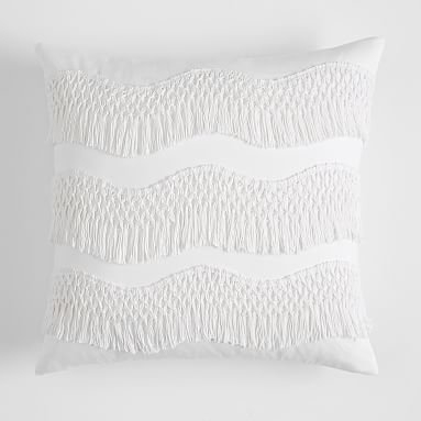Zig Zag Fringe Pillow Cover, 18 x 18, White - Image 0