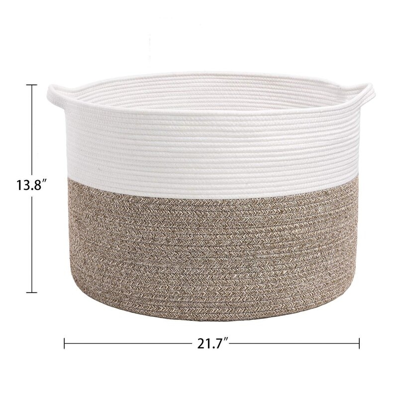 Xxxlarge Cotton Rope Basket 21.7" X 21.7" X 13.8" Woven Baby Laundry Basket For Blankets Toys Storage Basket With Handle Comforter Cushions Storage Bins Thread Laundry Hamper - Image 2
