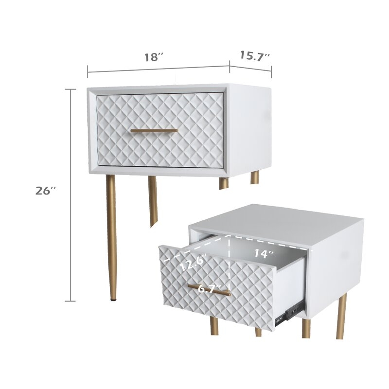 Mcdaniel 1 - Drawer Metal Nightstand in White - Image 2