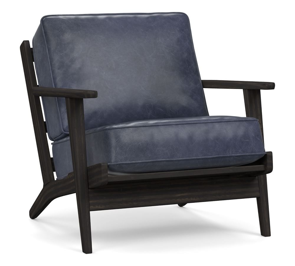 Raylan Leather Armchair with Black Frame, Down Blend Wrapped Cushions, Statesville Indigo - Image 0