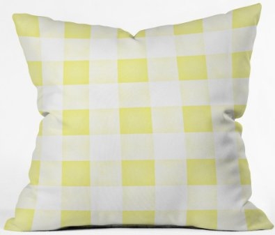 FARMHOUSE SHABBY GINGHAM SUNNY YELLOW CHECKERED PLAID THROW PILLOW - 18x18 - WITH INSERT - Image 0