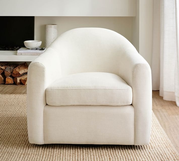 Gideon Upholstered Swivel Armchair, Polyester Wrapped Cushions, Performance Heathered Tweed Ivory - Image 1