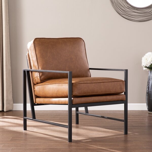 Karynmere Armchair, Brown Faux Leather, 22.75" - Image 1