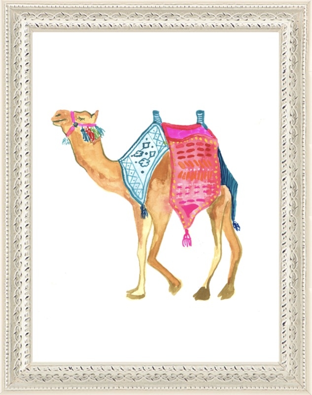 Happy Camel - 8 x 10 Framed Print - Antique White Wood - No Mat - Image 0