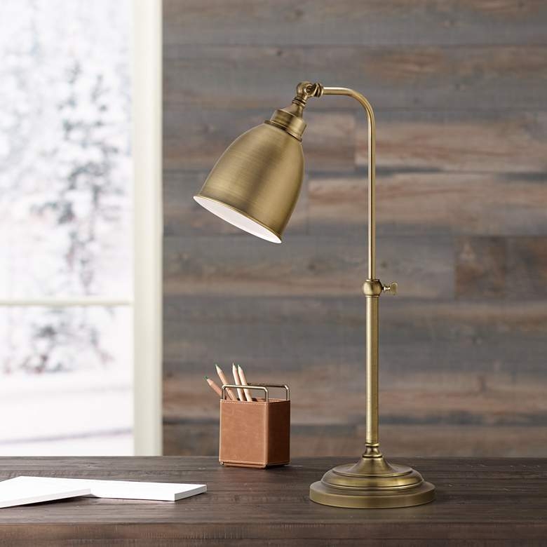 Antique Brass Metal Adjustable Pole Pharmacy Desk Lamp - Image 1