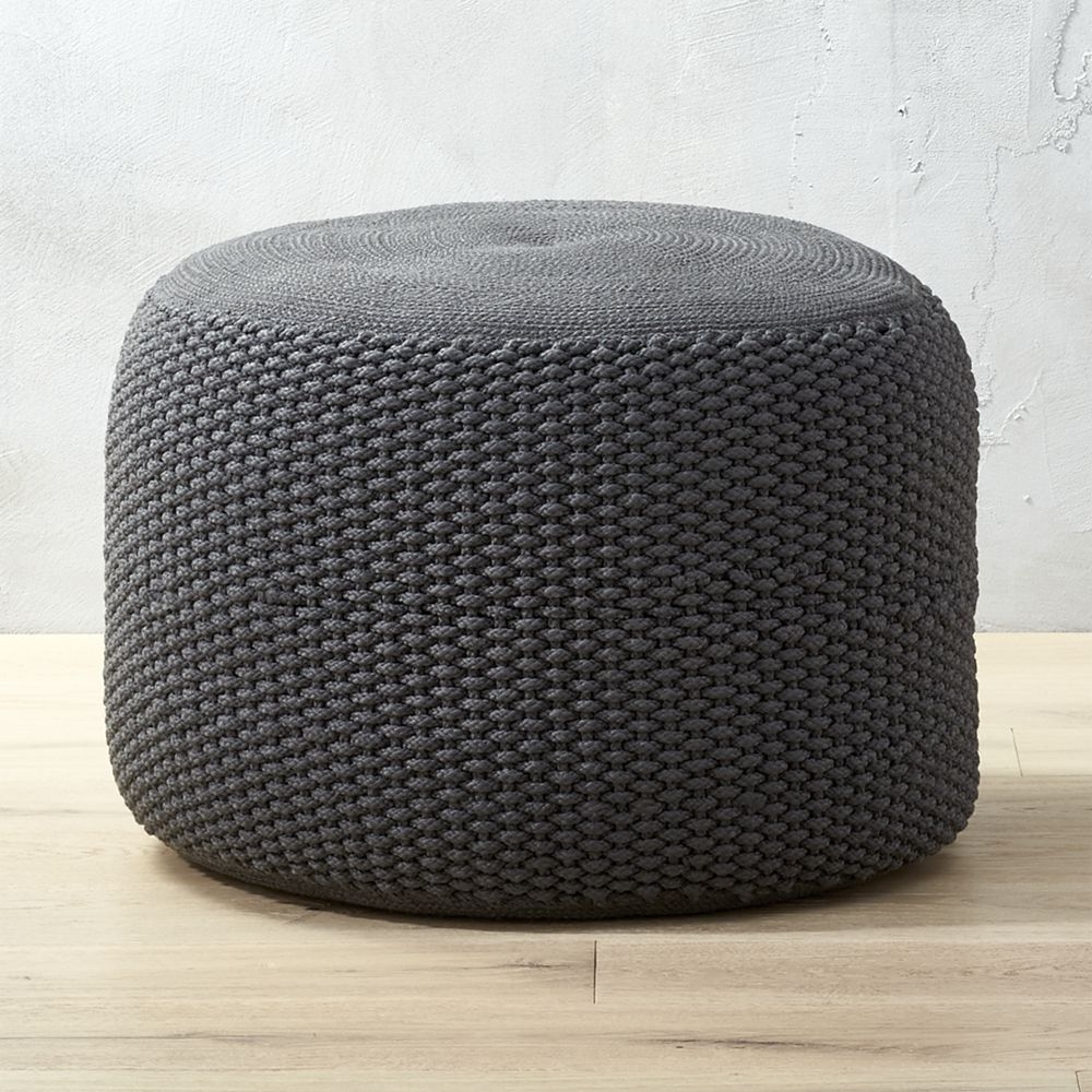 Criss Knit Grey Pouf - Image 0