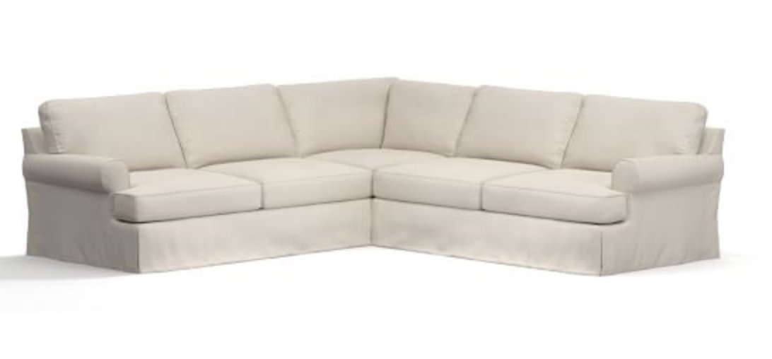 Townsend Roll Arm 3-Piece L-Shaped Corner Sectional Slipcover, Twill Cream - Image 3