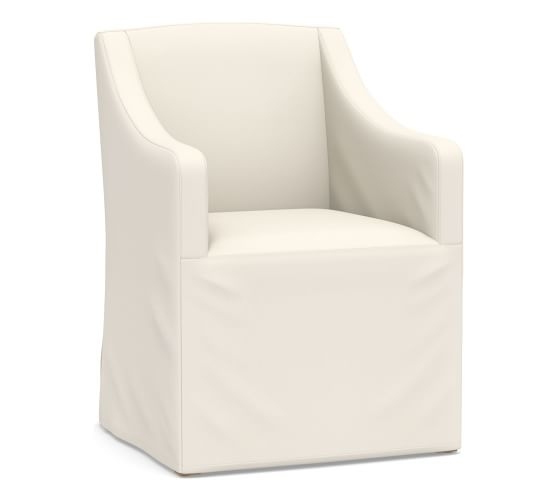 Classic Slipcovered Slope Armchair with Gray Wash Frame, Performance Slub Cotton White - Image 0