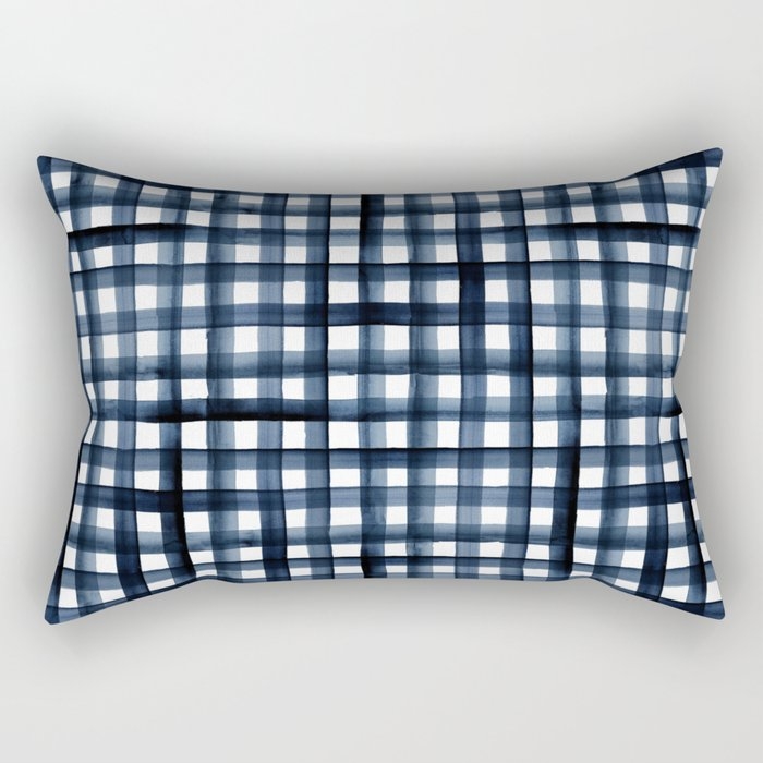 Watercolor Plaid Navy Rectangular Pillow - Small (17" x 12") - Image 0