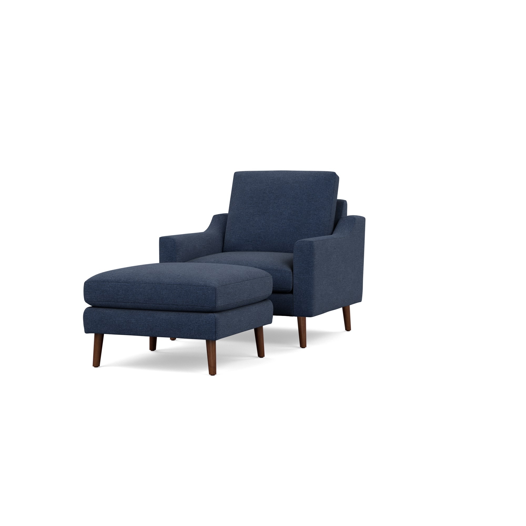 Nomad Armchair and Ottoman Low Arms in Navy Blue, Leg Finish: WalnutLegs - Image 0