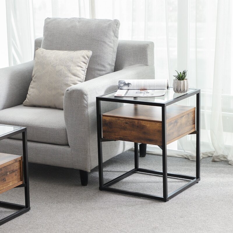 Cioffi Glass Frame End Table with Storage RESTOCK Oct 2, 2021. - Image 2