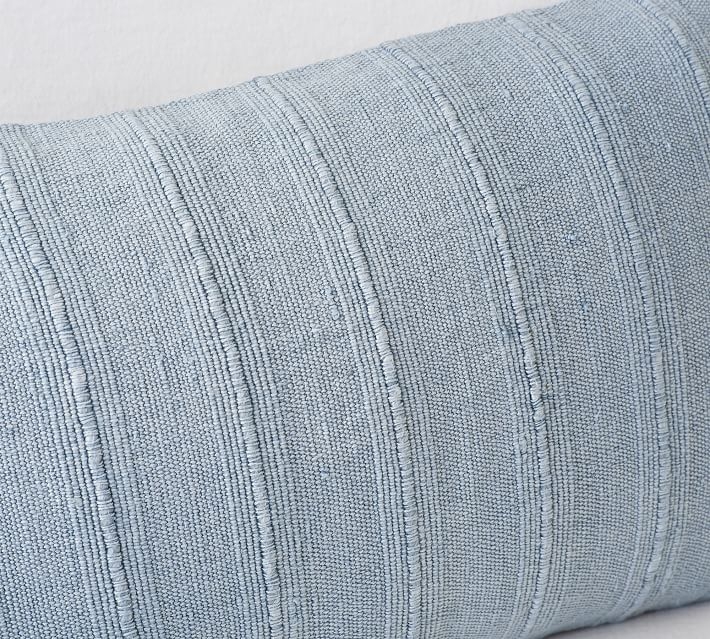 Relaxed Striped Lumbar Pillow Cover, 16 x 26", Chambray - Image 1