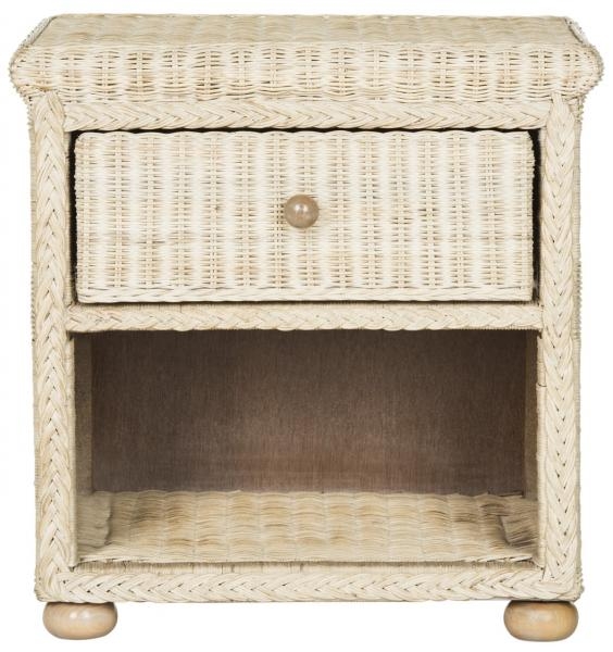 Adira Natural White Wash Wicker Nightstand With Drawer And 8"H Storage - Natural White Wash - Safavieh - Image 0
