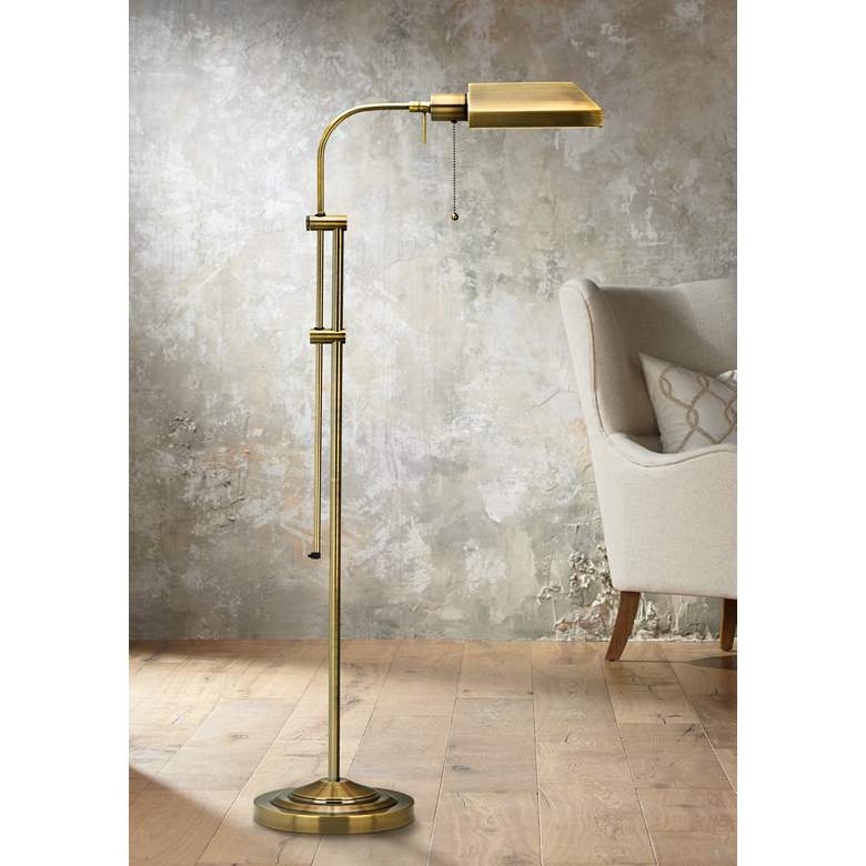 Antique Brass Adjustable Pole Pharmacy Metal Floor Lamp - Image 1