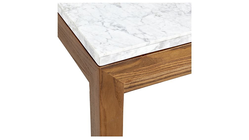 Parsons White Marble Top/ Elm Base 60x36 Large Rectangular Coffee Table - Image 1
